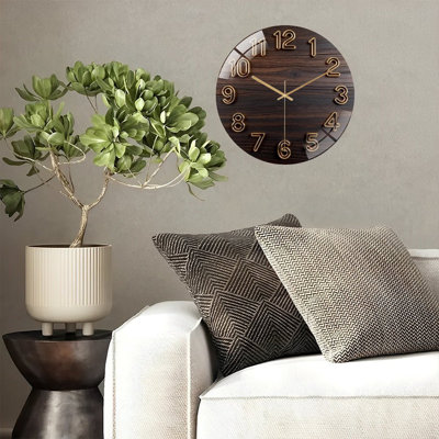 Horloge murale 12 po ronde en verre trempé avec mouvement à quartz silencieux