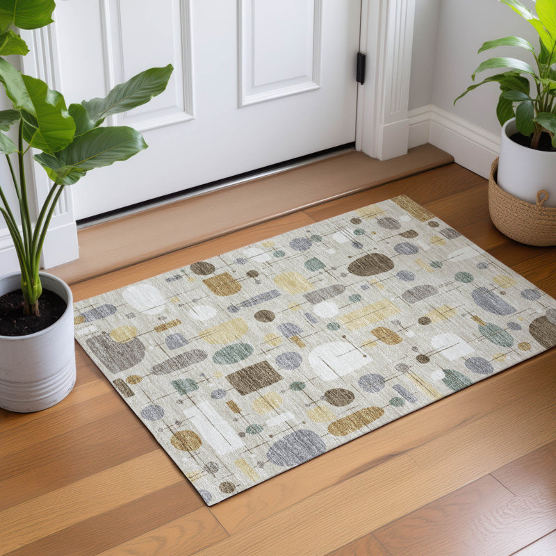 Machine Washable Indoor/Outdoor Jourdan ACN2393 Mid-Century Modern Rug, Rectangle 1'8" x 2'6"