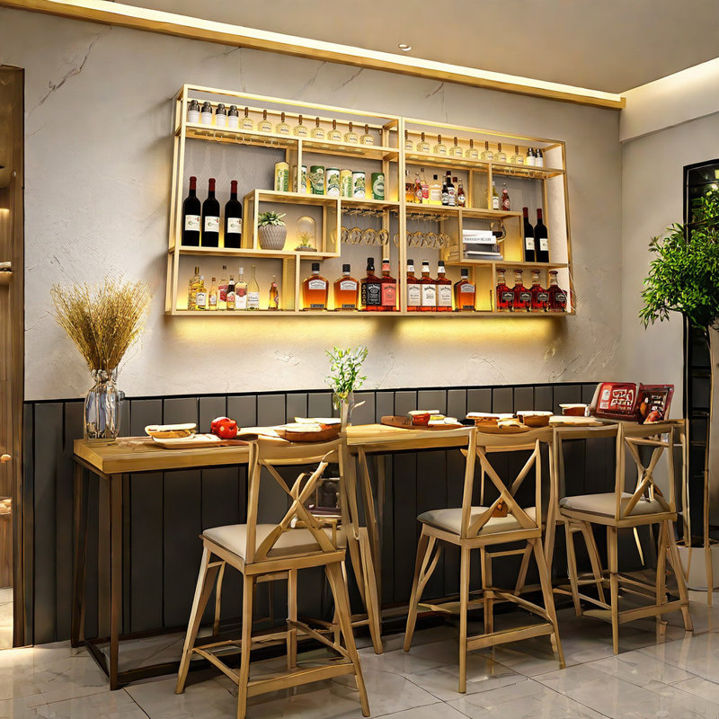 Support à vin mural en fer, Gold, H 47,2 po x l 94,4 po x P 7,8 po