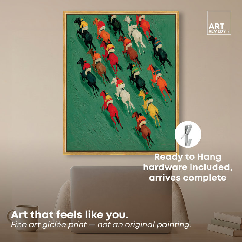 «Horse Racing I», reproduction sur toile encadrée, H 26 po x l 22 po, Encadrement doré
