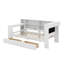 Lit plateforme simple en bois avec tablettes de rangement, tiroirs, station de charge, DEL, bureau et tête de lit tapissier-581075837-581075826