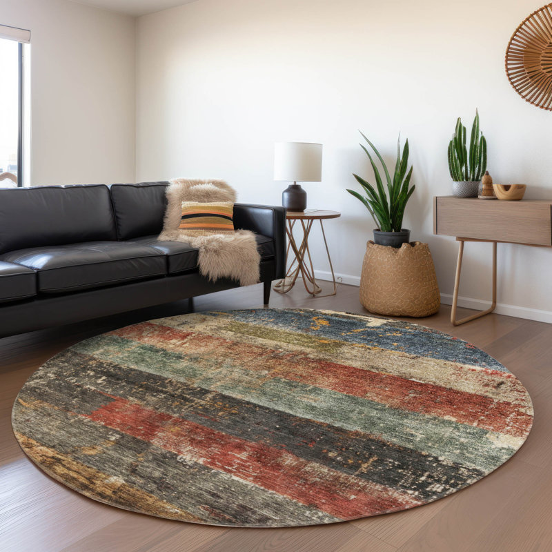 Machine Washable Indoor/Outdoor Cicel ACN1198 Fern Rug, Round 8'