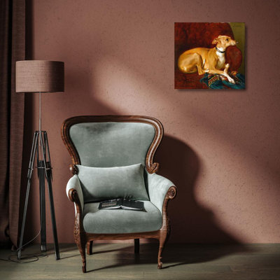 "Un lévrier reposant sur une chaise" par Jacques-Raymond Brascassat - Toile tendue avec châssis