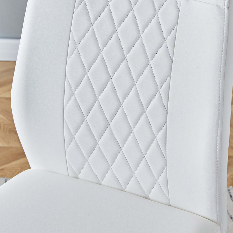 Chaise rembourrée en similicuir Imolo, Argent argent, Blanc, 4