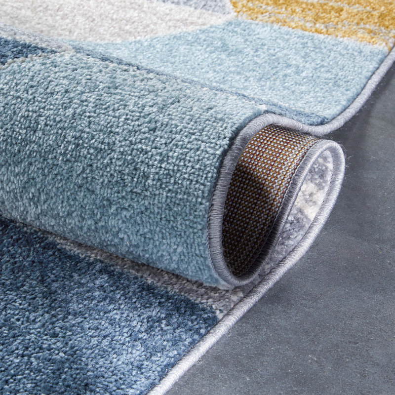 Bungalow Rose Espey Geometric Blue/Grey/Gold Rug