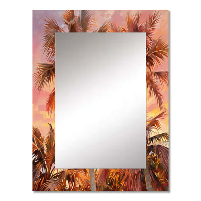 Rose Radiance Sunset Palm Trees I - Palm Trees Decorative Wall Mirror, Traditional Large Mirror, Printed Metal Art