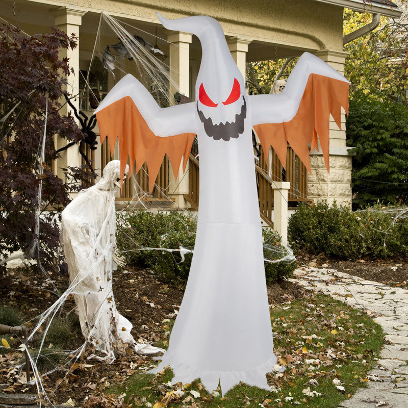 Décoration d'Halloween gonflable géante de 12 pi avec 4 lumières DEL, flamme et yeux rouges clignotants