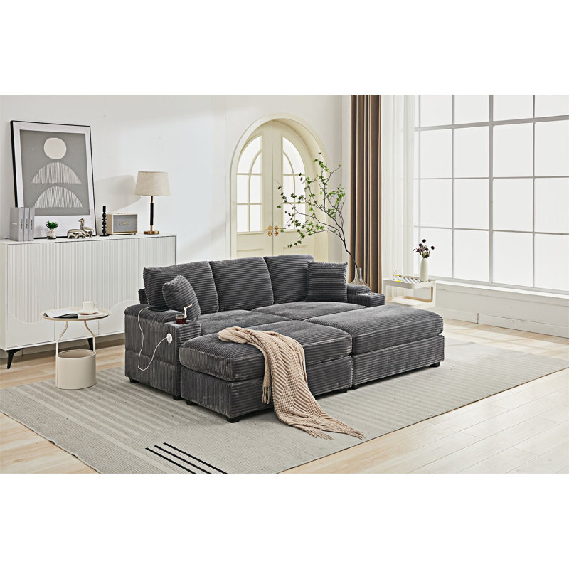 Upholstered Modular Convertible Sectional Sofa Bed Set, Gray