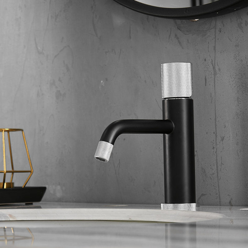 Stylish Bathroom Basin Faucet - Black And Silver With Ceramic Filler To Rust Corrosion Tarnishing Fingerprint Easy Water Flow Adjustment Manual Operation Brass Sink Tap Nickel Hot Cold Function Deck
