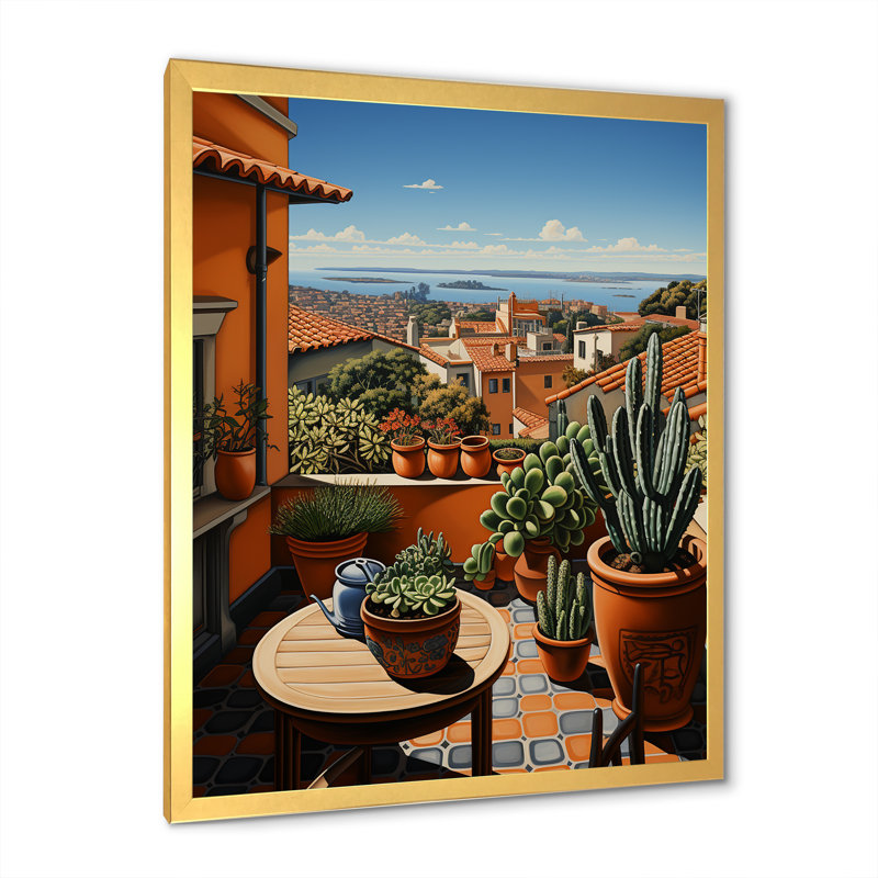 Espagne, Barcelone, Horizon I, art mural Espagne, Cadre doré simple, H 44 po x l 34 po x P 1,5 po