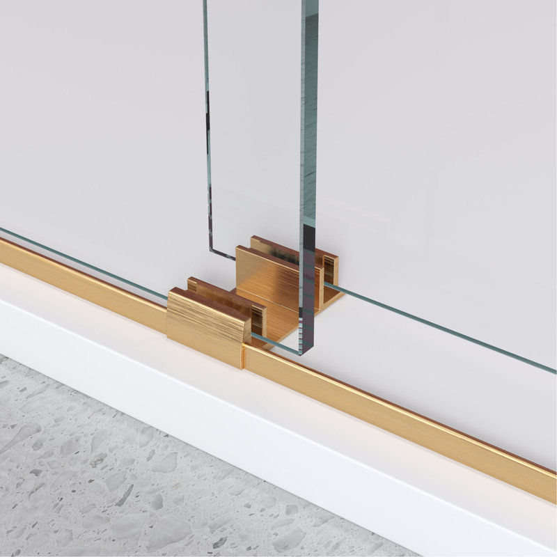 Porte de douche coulissante double sans cadre de 56 à 60 po x H 76 po avec verre transparent de 3/8 po (10 mm), Or brossé