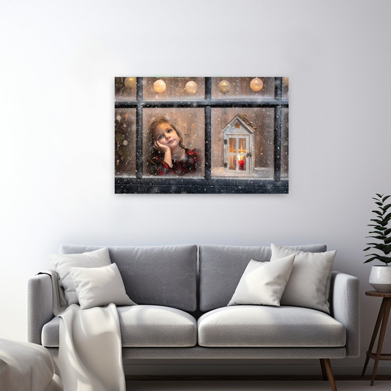 «Girl's Snowy Window Dreamy Peaceful Abstract Winter Architecture», reproduction d'art mural, 32" H x 48" W
