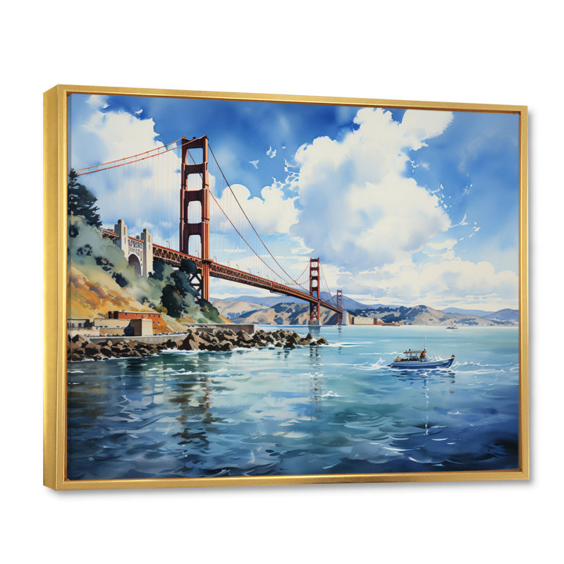 «Blue Bridge Architectural Marvel II», reproduction d'art sur toile, H 12 po x l 20 po x P 1 po, Cadre flottant doré