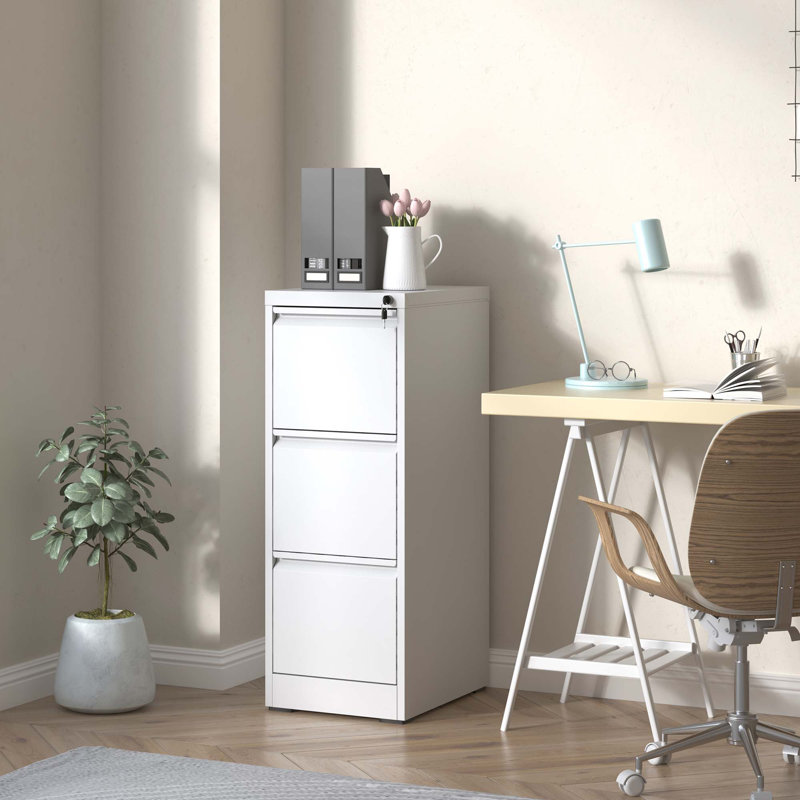 Abheek 15 " Wide 3 Drawers Steel Vertical Filing Cabinet With Lock, White