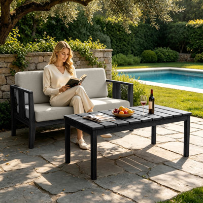 Junco Teak Outdoor Two-person Patio 49.3"W Loveset with Cushions and Coffee Table