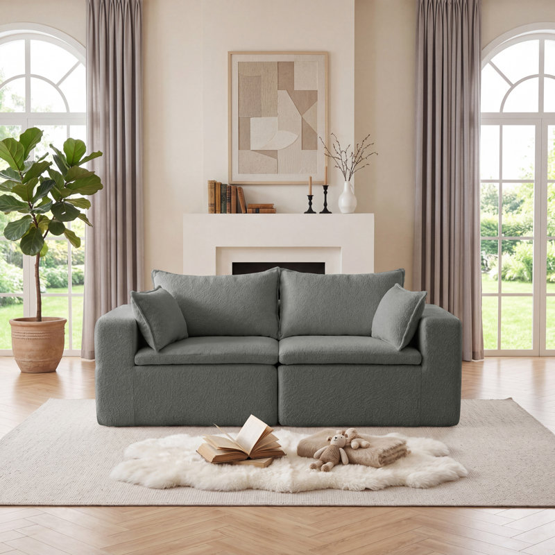Canapé modulaire à compression 74,8 po, 2 pièces avec causeuse moderne rembourrée 2 pièces avec ressorts ensachés et 4 coussins, sans assemblage