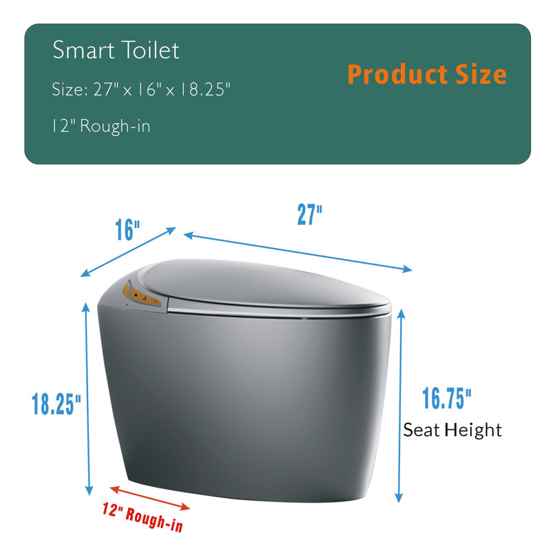 Toilette moderne grise intelligente, fonctionnement automatique du siège, capteur de pied, fonction d'auto-nettoyage, activation du capteur, nuit incluse
