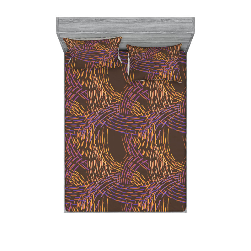 Drap-housse et taies décoratives Ambesonne Retro Groovy Dash Lines Fuchsia, Drap-housse très grand californien avec 2 taies d