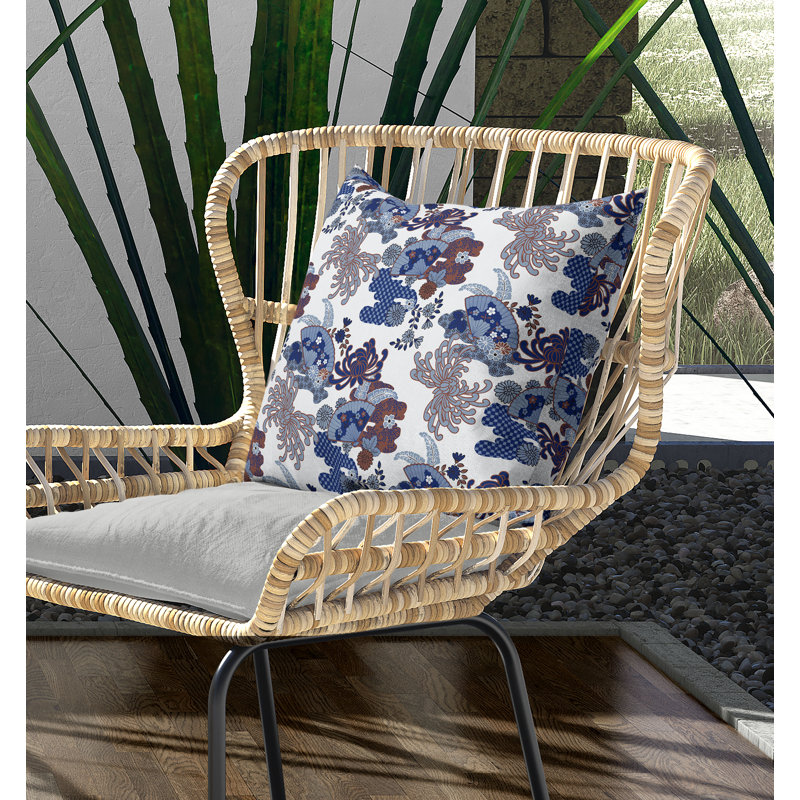 Coussin décoratif réversible damier intérieur / extérieur, Bleu / Blanc / Orange, H 18 po x l 18 po