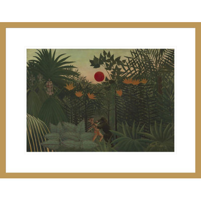 «Tropical Landscape - An American American Fighting with a Gorilla» par Henri Rousseau, impression giclée encadrée