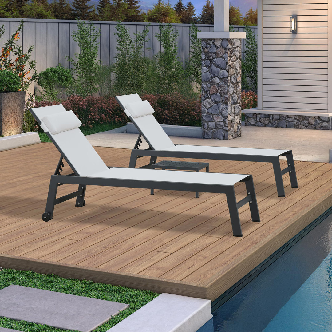 Shiner Outdoor Lounge Chair Set Aluminum Patio Chaise Lounger With Side Table And Pillow Latitude Run® 