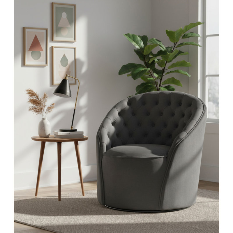 Fauteuil demi-tonneau pivotant en velours Alessio, Velours gris velours
