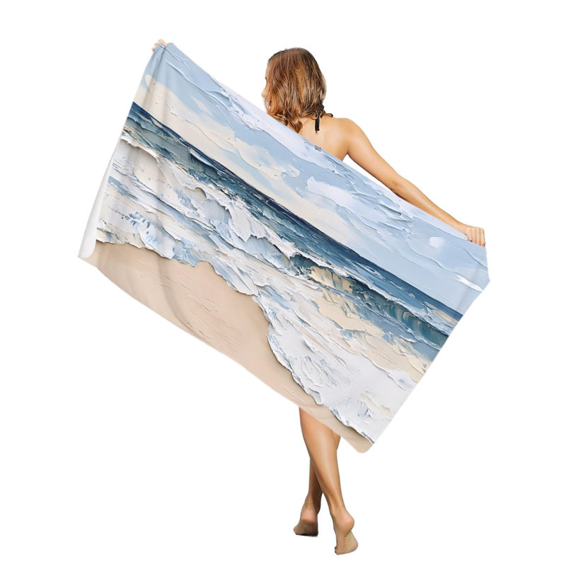 Serviette de plage surdimensionnée à motif vagues bleues et blanches, séchage rapide, absorbante et douce, idéale pour la plage, les voyages et la natation. Motif abstrait, 76 x 152 cm. Un sac en toile assorti à la serviette de plage vous sera offert.