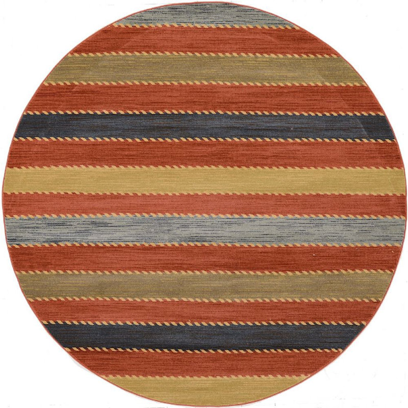 Tapis à motif rayé rouge Frederica, Rond 6 pi
