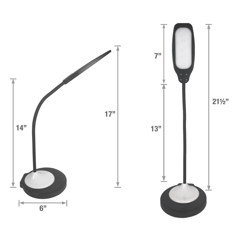 Lampe de table à DEL Lorell avec chargeur USB, noir et rouge vif, à intensité variable, compacte et réglable, Blanc