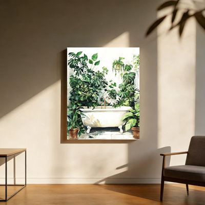 Plant-Filled Bath, Built-In Back Wood Frame Wall Art, 30L X 20W