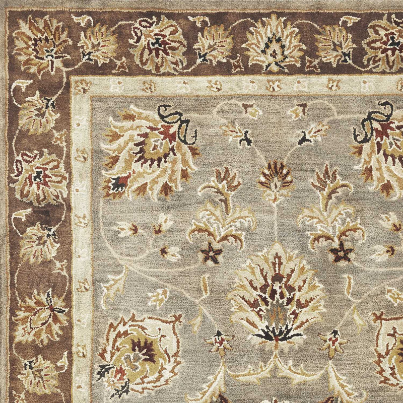 Tapis d'intérieur gris traditionnel en laine touffeté à la main gris moka, Tapis de couloir 3 pi 3 po x 5 pi 3 po