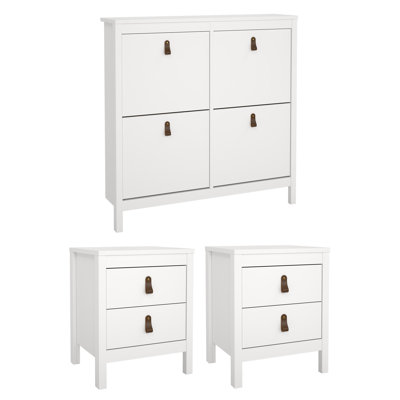 Ensemble de chambre à coucher 3 pièces avec commode à chaussures 4 tiroirs et table de chevet Madrid, blanc
