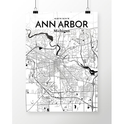 'Ann Arbor City Map' Graphic Art Print Poster in Ink/White