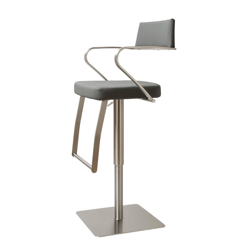Alfredas Swivel Upholstered Adjustable Height Counter Stool with Metal Frame, Grey/Silver