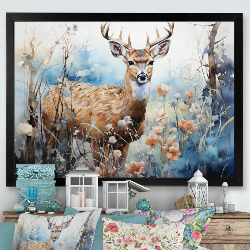 " Deer Winters Embrace I ", Black Single Picture Framed, 34" H x 44" W x 1.5" D