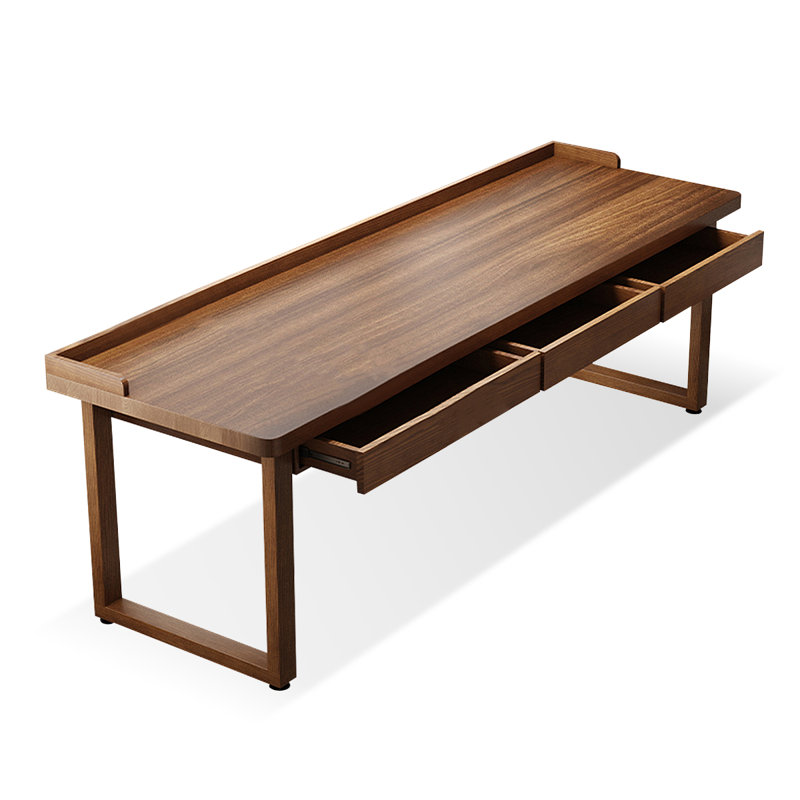Light Walnut Color Rectangular Solid Wood with 3 drawers desk, 29.53" H x 78.74" W x 27.56" D