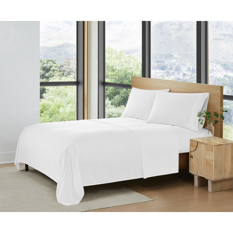 Ensemble de draps en bambou à densité de tissage 300 fils Frye, Ensemble de draps pour grand lit, Blanc