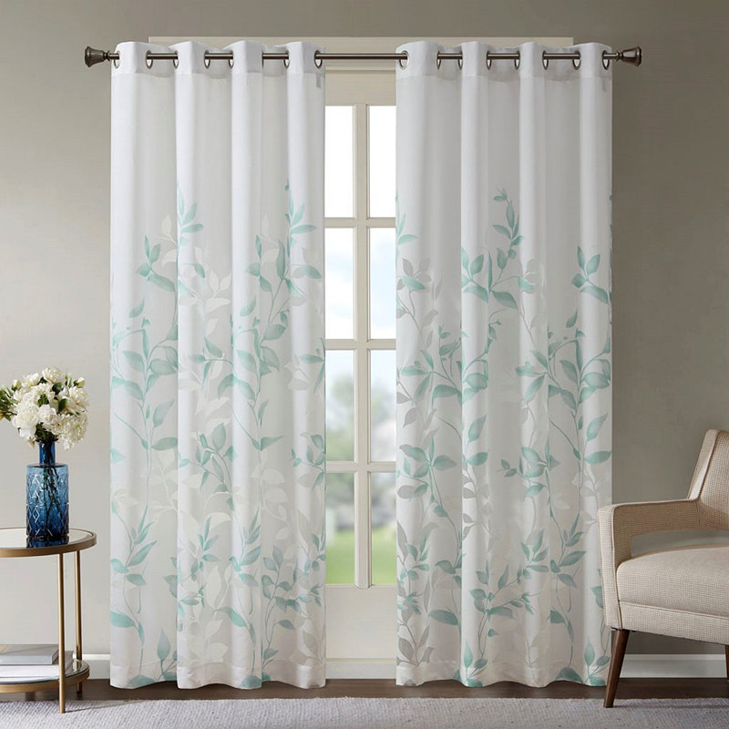 Burnout Printed Curtain Panel(Only 1 Pc Panel), 50.03" W x 95.03" L, White/Blue