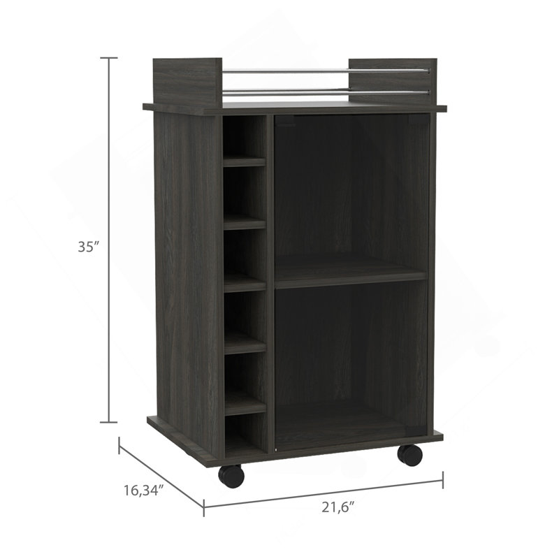 Chariot-bar Dukat, deux tablettes, six supports à vin intégrés, quatre roulettes - espresso