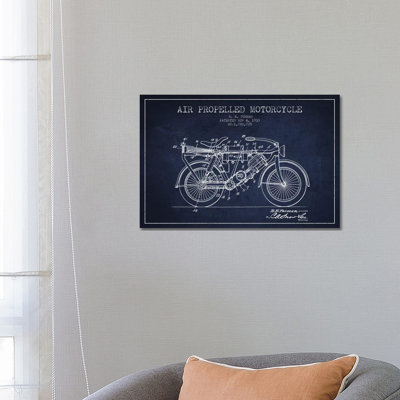 R.E. Forman Air-Propelled Motorcycle Patent Sketch (Navy Blue) by Aged Pixel - Wrapped Canvas Print