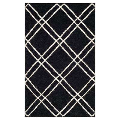 Rodgers Hand Woven Flat Weave Wool/Cotton Geometric Rug in Black/Ivory