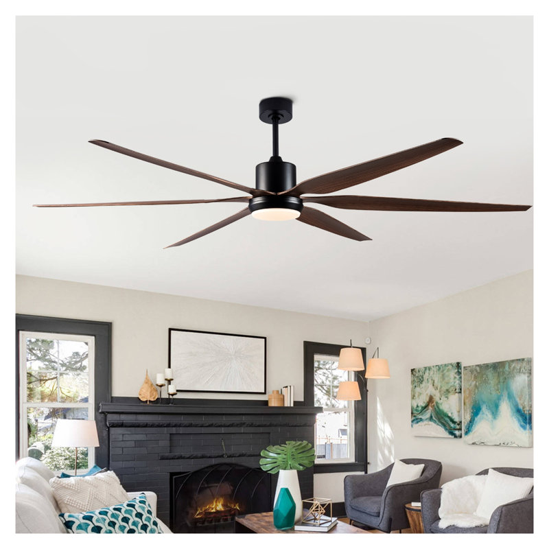 Ventilateur de plafond rustique 66 pouces avec 6 pales en ABS, finition grain de bois noir pour une utilisation intérieure et extérieure