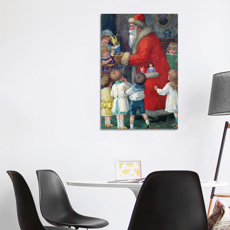 Father Christmas with Children 1 Piece Wrapped Canvas Wall Art, 101.6 cm H x 66.04 cm W x 1.91 cm D