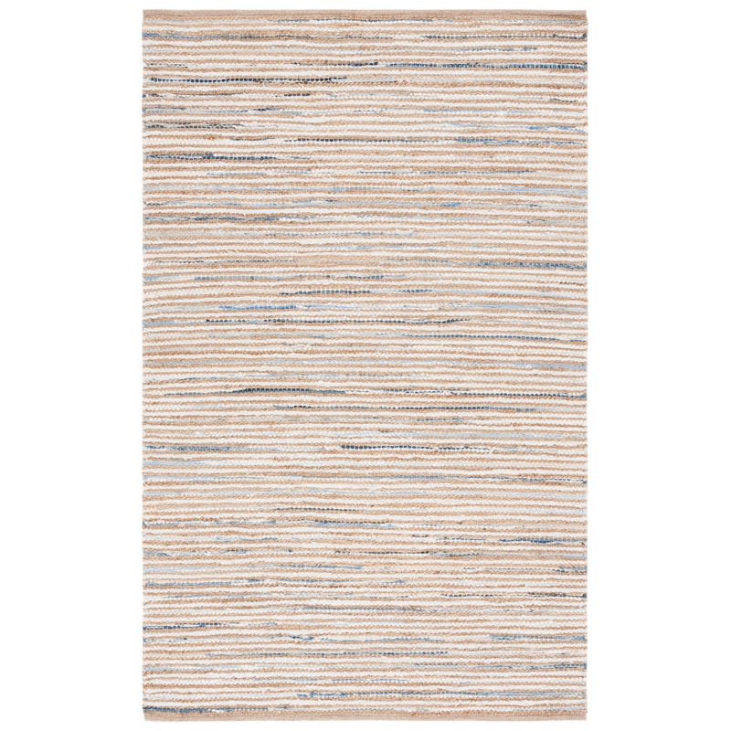 Abott Woven Jute/Canvas/Cotton Rug in Beige/Natural/Light Blue, Rectangle 6' x 9'