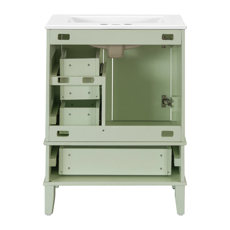 24.8" Bathroom Vanity With Ceramic Sink, Modern Freestanding Cabinet Featuring Soft-Close Door, Deep Drawer, Shallow Drawer & Wide Drawer For Space-Saving Storage