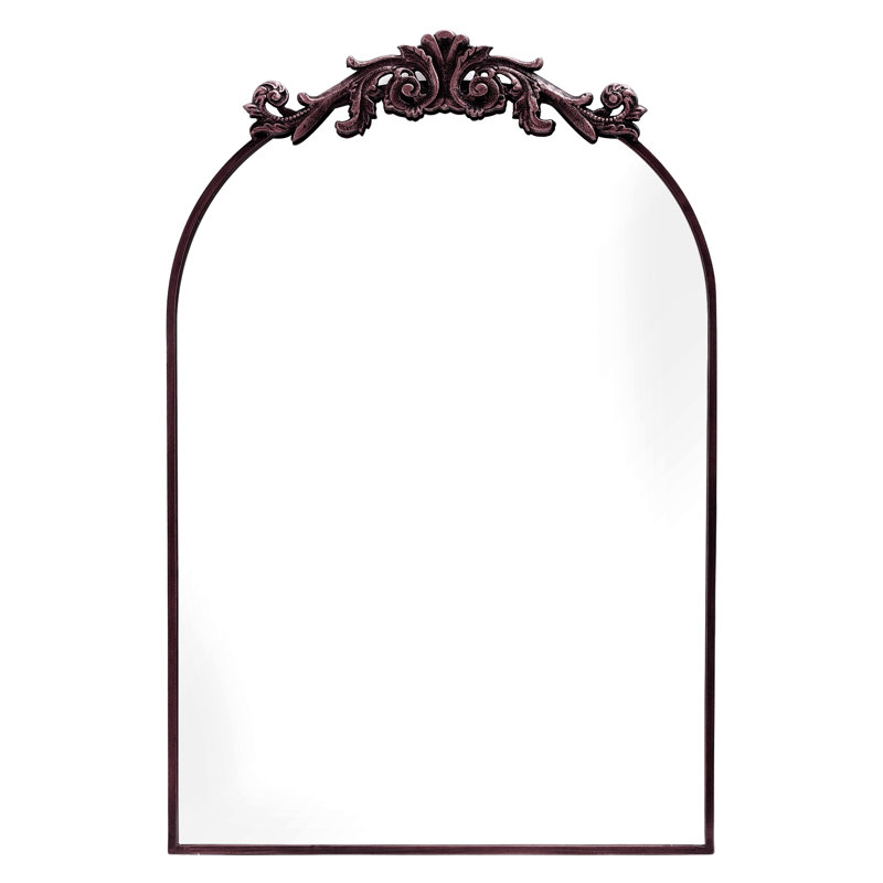 Miroir mural de salle de bain rétro avec cadre en métal baroque pour un décor élégant, 36 po x 24 po, Brun