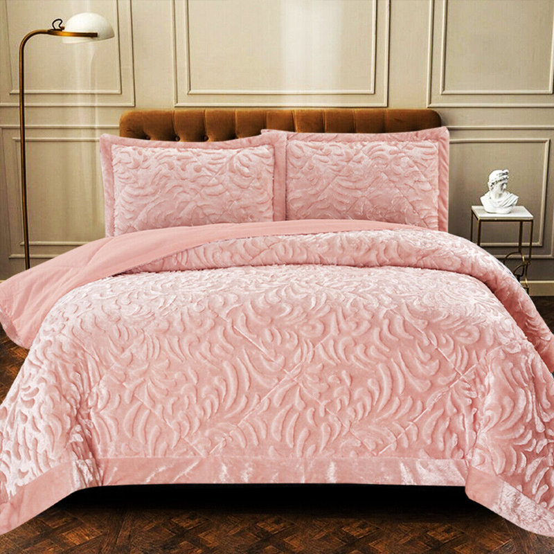 Holm Polyester Bedspread with Pillow Shams, 250 x 250 cm Bedspread, Pink