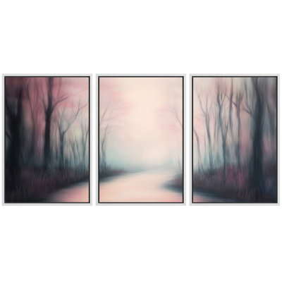 «Dreamy Pink Mist Forest», art mural de chambre à coucher, impression sur toile encadrée, 3 pièces
