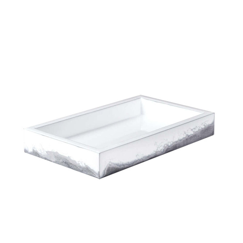 Mike + Ally Luxury Lave White Silver Enamel Countertop Organizer Tray for Bathroom & Bedroom