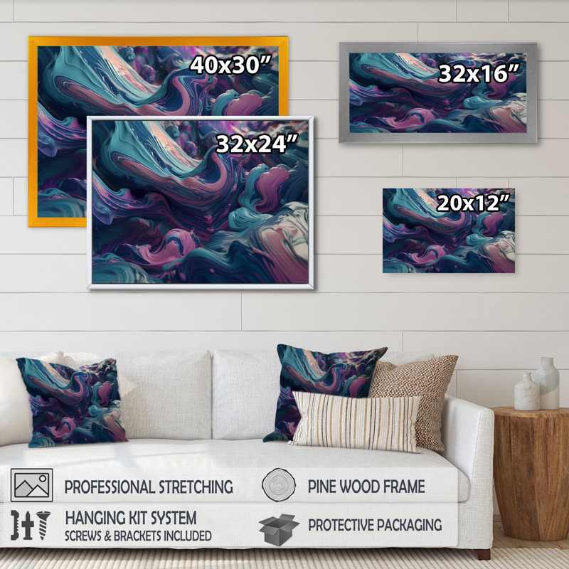 " Abstracted Flowing Forms I ", Black Closed Corner Framed Canvas, 12" H x 20" W x 1" D